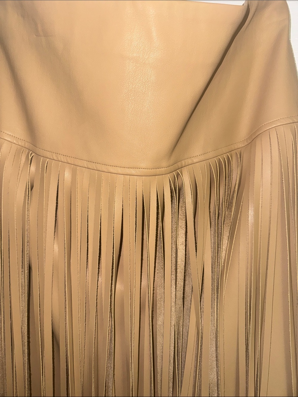 L'AGENCE Tan Faux Leather Fringe Midi Skirt - Picture 9 of 12